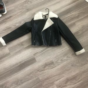 Leather jacket with fur